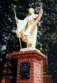 monument of St. Andrew Bobola near the parish church in Strachocina